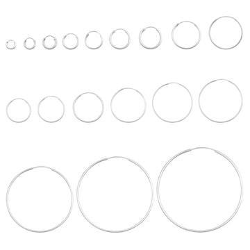 1.5mm Thickness Continuous Hoop Earrings Round 925 Sterling Silver (8mm-90mm)